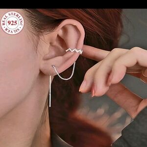 Elegant Sterling Silver Zigzag Chain Earrings